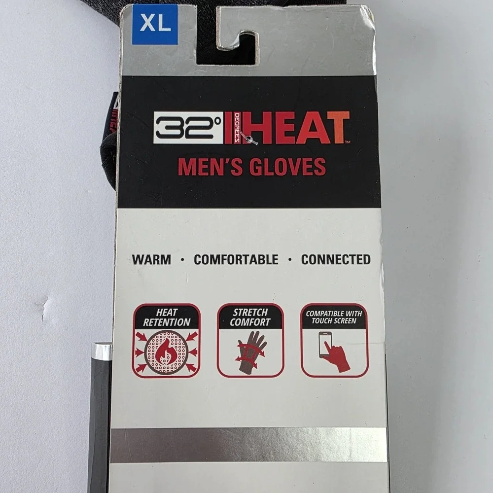 32 DEGREES Men's Heat Gloves XL Black Charcoal Winter Knit Thermal